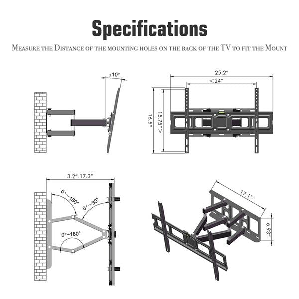 TV Stand for 32–70 Inch Screens – Double Arm Mount with Large Base, Height Adjustable, Swivel Tilt Bracket