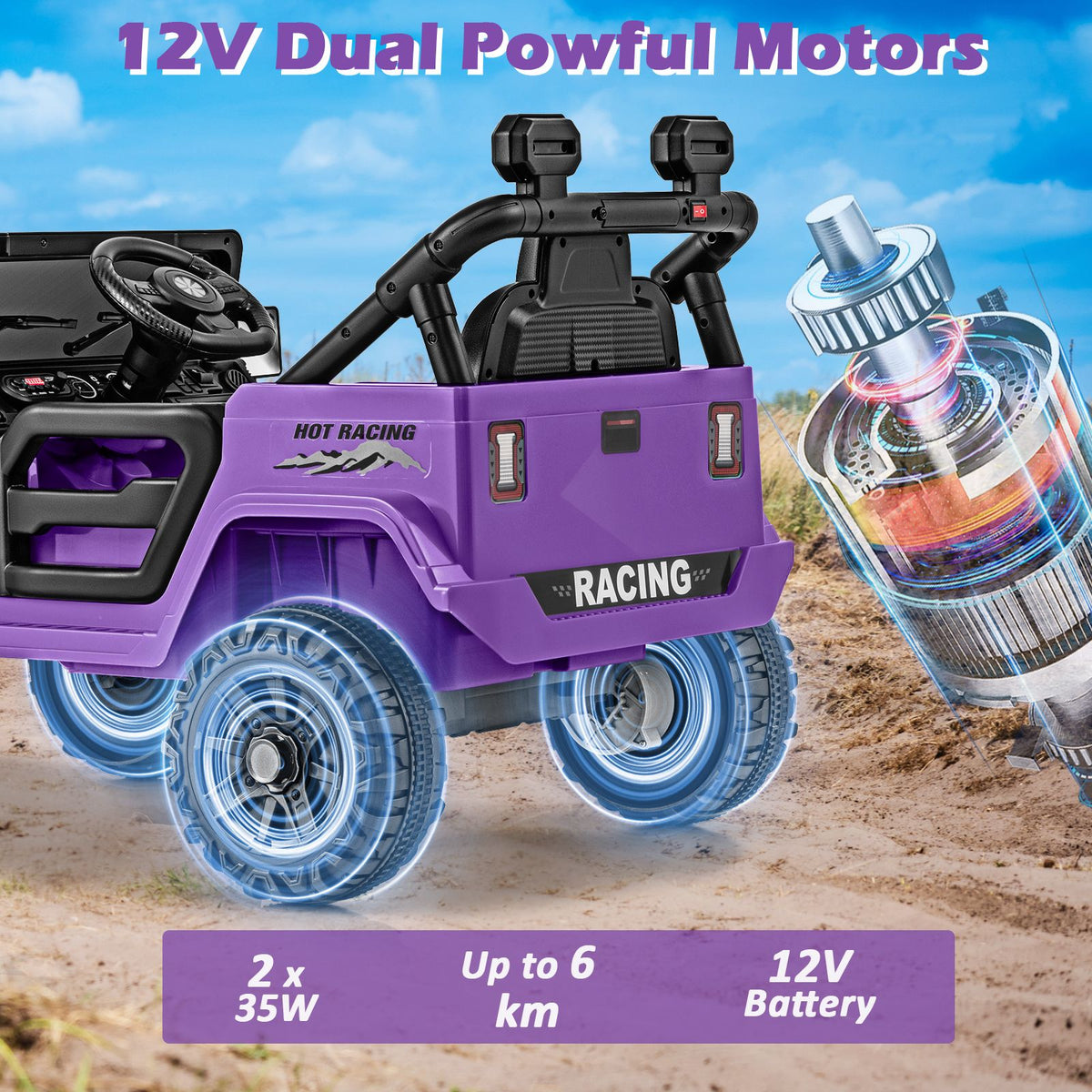 SEDOL 12V High-Performance Kids Ride-On Truck with Parental Remote Control Dual 35W Motors All-Terrain Traction and Wireless Bluetooth Music Player