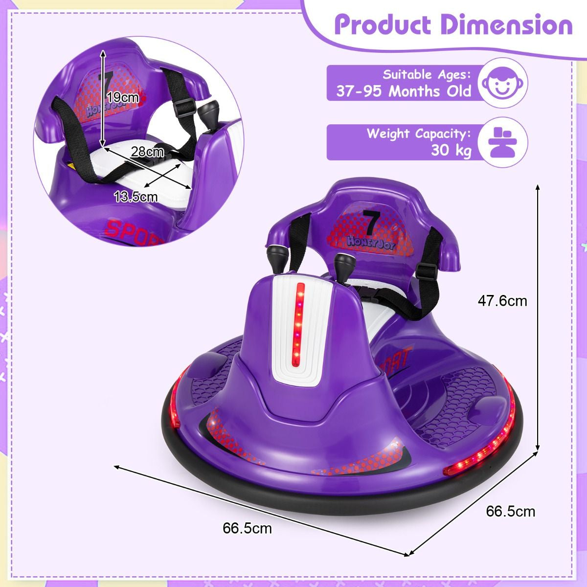 SEDOL 12V High-Performance Kids Bumper Car with 360° Zero-Turn Dual Joysticks Parental Remote Control LED Surround Lighting and Integrated USB/Story Hub