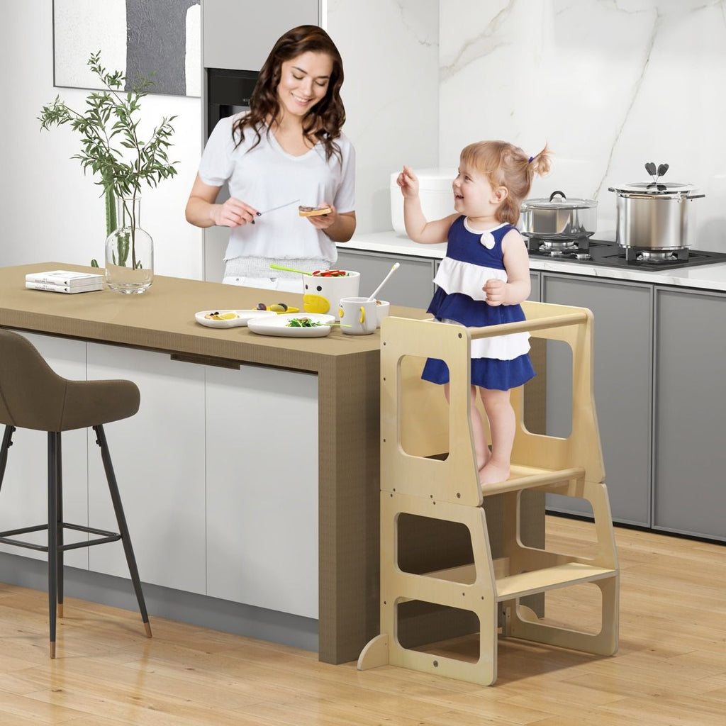 SEDOL 3-in-1 Montessori Convertible Learning Tower & Weaning Table with Integrated Chalkboard – Solid Wood Foldable Kitchen Helper Stool with A-Frame Stability – 60kg Capacity