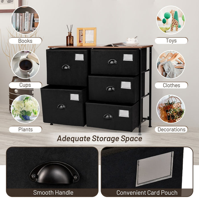 5 Drawers Dresser Chest of Drawers with Wooden Top and Metal Frame