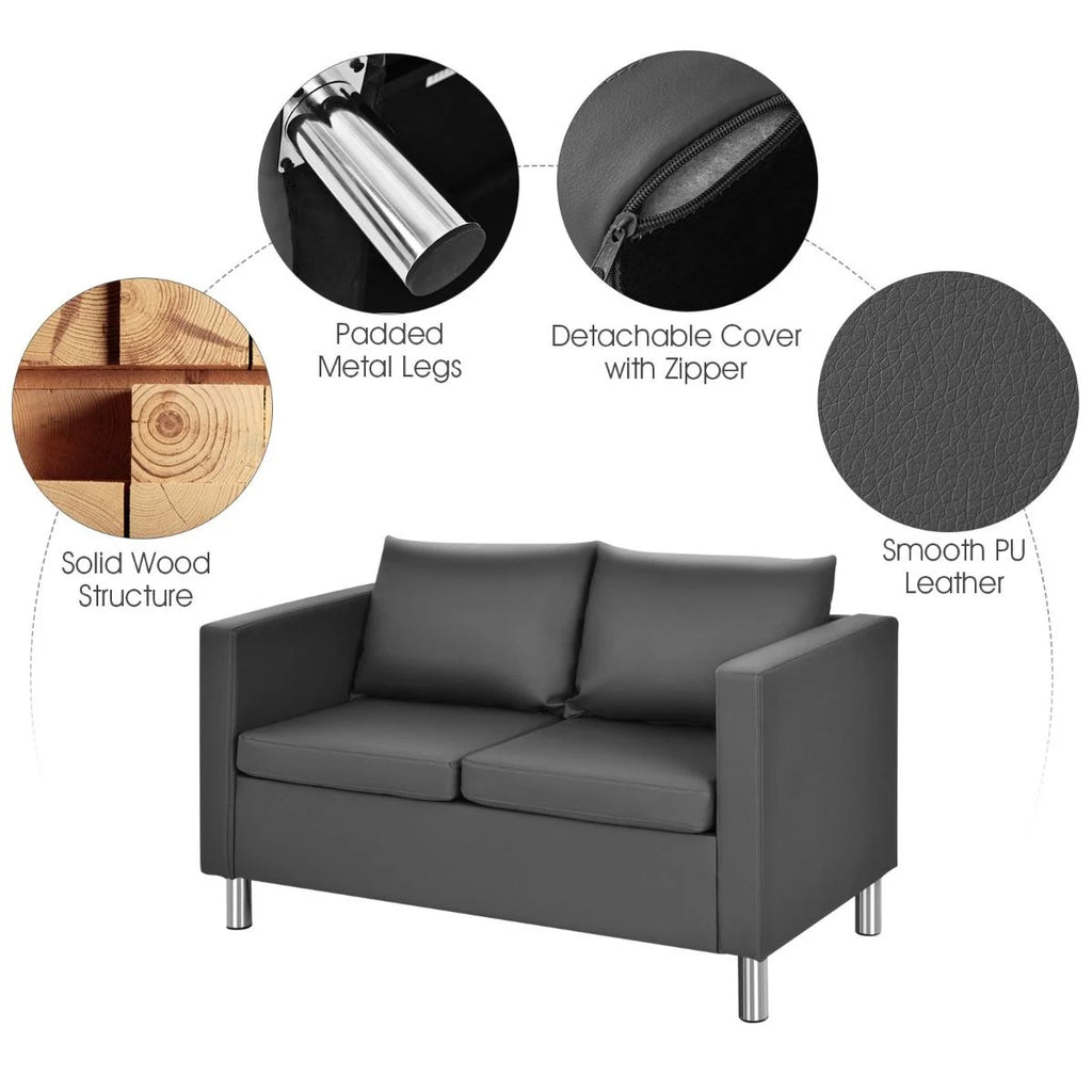 2-Seater PU Leather Accent Tub Sofa Loveseat with Pillows