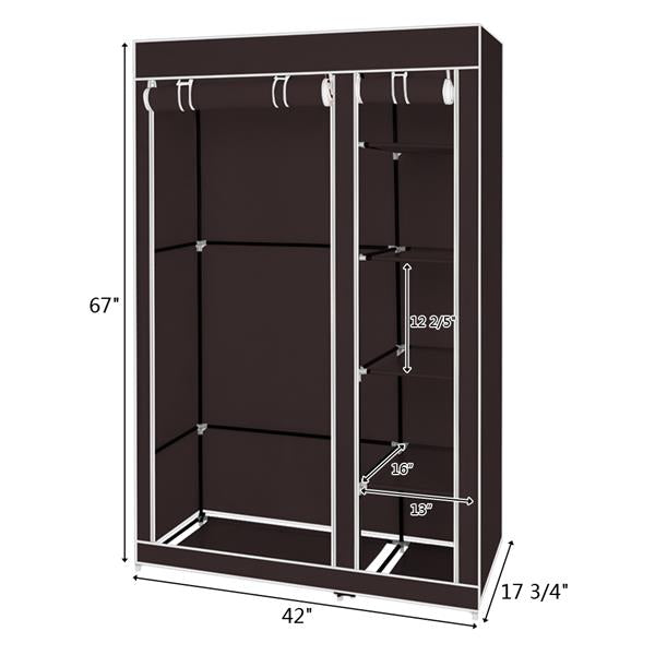67" Portable Clothes Wardrobe – Fabric Closet with Hanging Rod (Dark Brown)