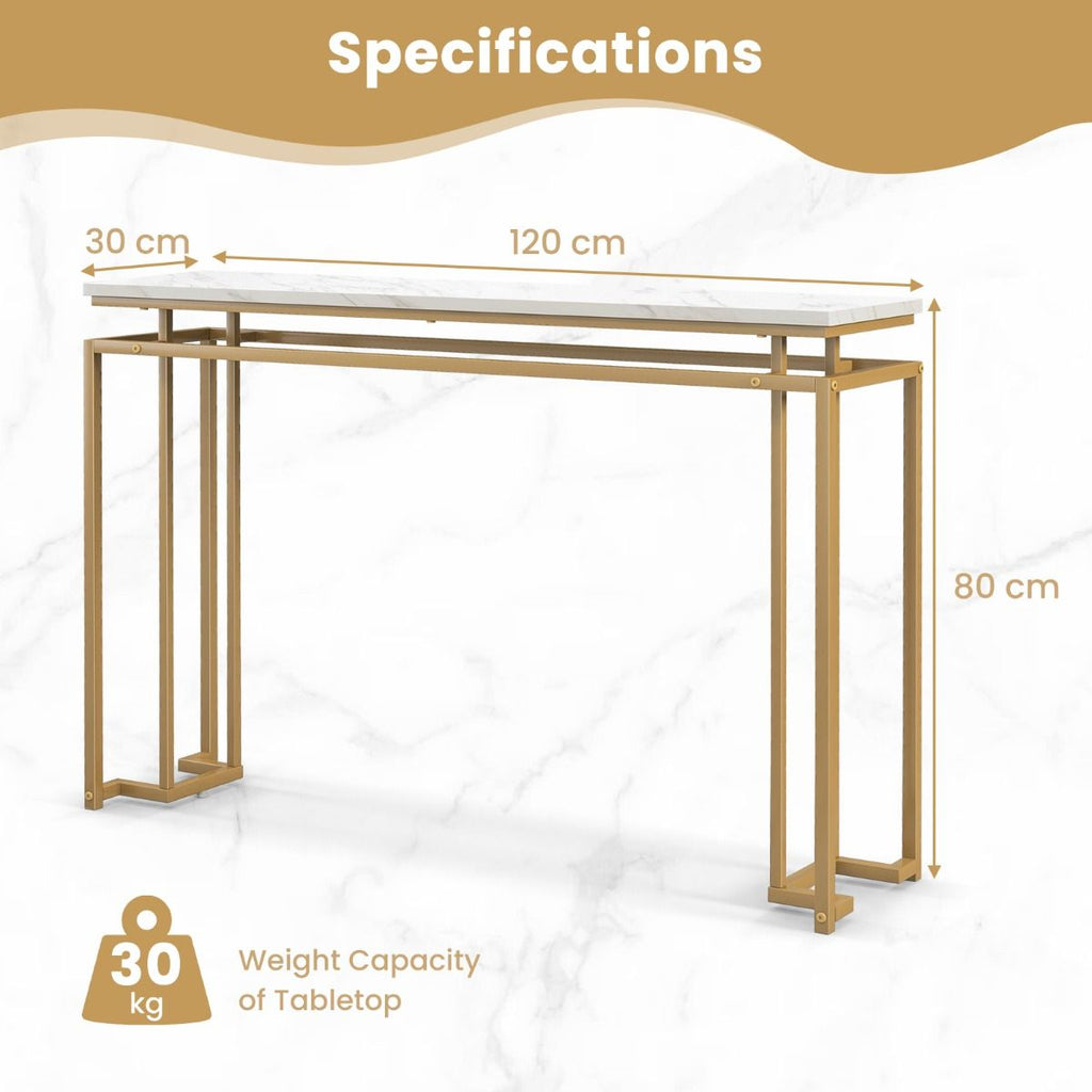 Gold Console Table – Faux Marble Top & Geometric Metal Frame