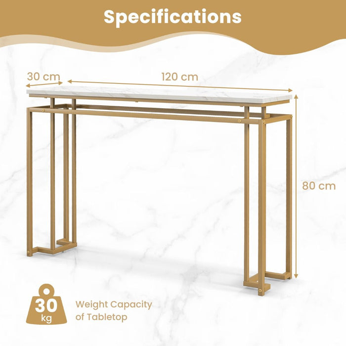 Gold Console Table – Faux Marble Top & Geometric Metal Frame