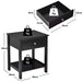 2 Pieces Wooden Nightstand with Drawer and Storage Shelf