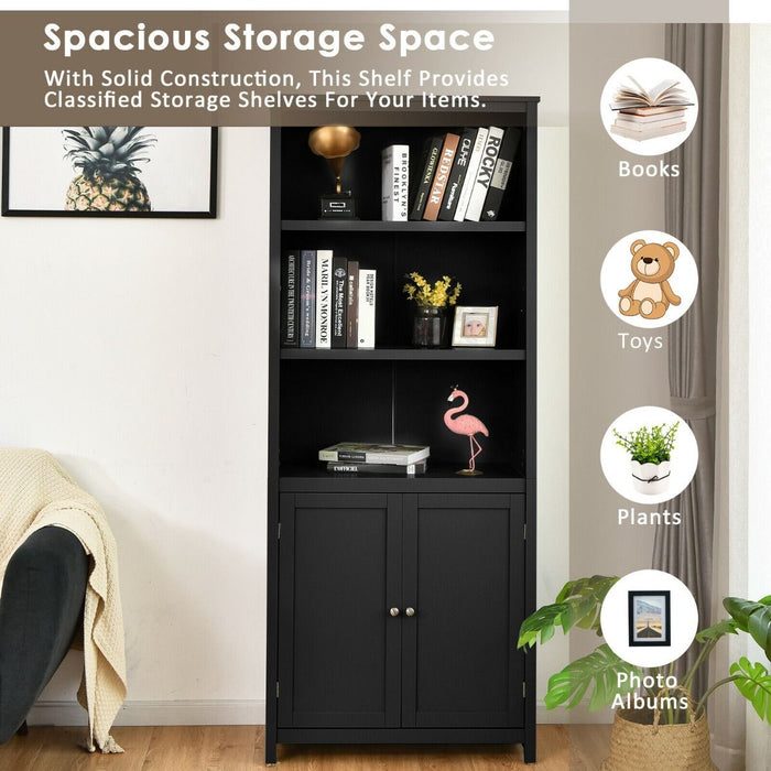 Wooden Tall Bookcase with 3-Tier Storage Cabinet