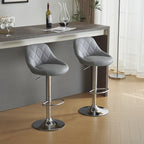 Adjustable PU Leather Counter & Bar Stool Set of 2 – Swivel 360°, Gas‑lift Height, Backrest, Foot‑rest – Grey