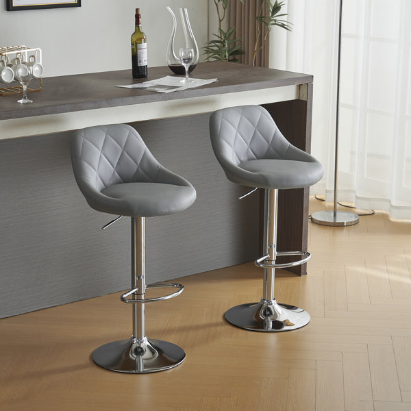 Adjustable PU Leather Counter & Bar Stool Set of 2 – Swivel 360°, Gas‑lift Height, Backrest, Foot‑rest – Grey