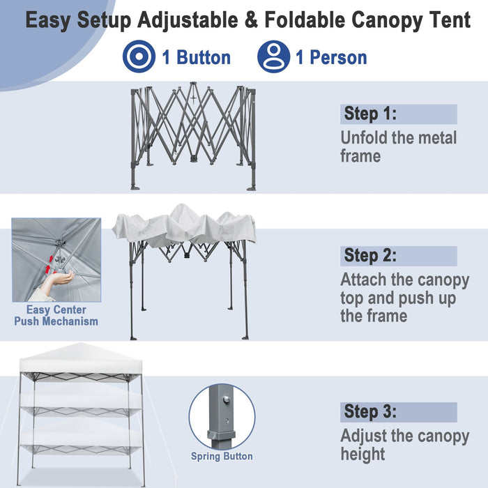 2x2m Pop-Up Canopy Tent with Adjustable Height