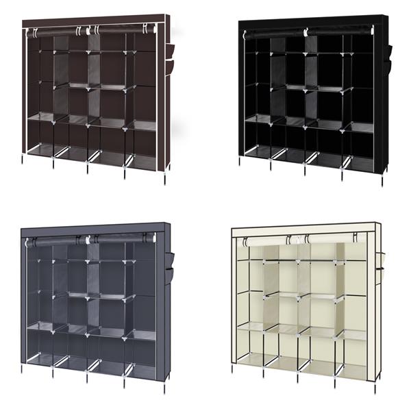 67" Portable Clothes Wardrobe – 12-Shelf Fabric Closet Organiser (Beige)