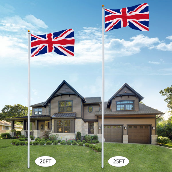 20FT Telescopic Aluminium Flagpole – Outdoor Retractable Splicing Pole with Rotating Rings & Ground Mount