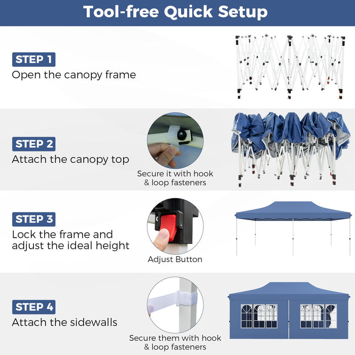 Pop-Up Canopy Gazebo Tent with 6 Removable Sidewalls & Carry Bag