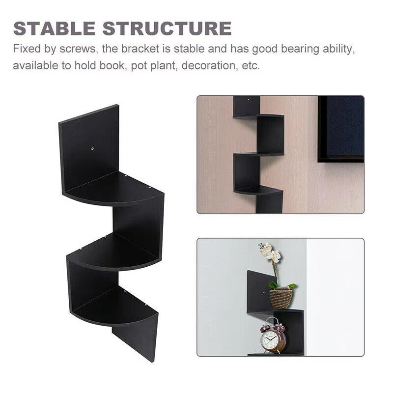 SEDOL Floating Corner Shelf Modern 3 and 5 Tier Wall Mounted Bookshelf Wooden Zigzag Storage Organizer for Bedroom Living Room Kitchen Display Wall Decor