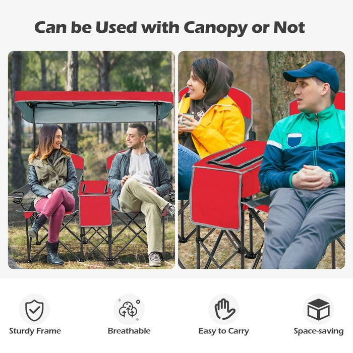 Double Folding Camping Chair with Canopy and Armrests
