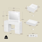 SEDOL Dressing Table with Large LED Mirror and 7 Drawers Modern Vanity Desk with Built-in Charging Station USB Ports Makeup Table for Bedroom White Finish