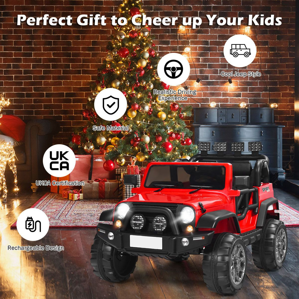 SEDOL 2-Seater 12V Electric Kids Ride-On Truck with Dual Storage Compartments Parental Remote Control High-Capacity 7Ah Battery and All-Terrain Spring Suspension – 50kg Limit