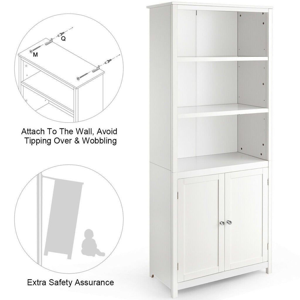 Wooden Tall Bookcase with 3-Tier Storage Cabinet