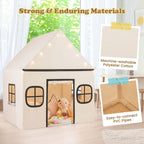 SEDOL Large Indoor Kids Playhouse with Plush Coral Velvet Mat and LED Star Lights Breathable Cotton-Blend Play Tent with Storage Pockets for Reading and Napping