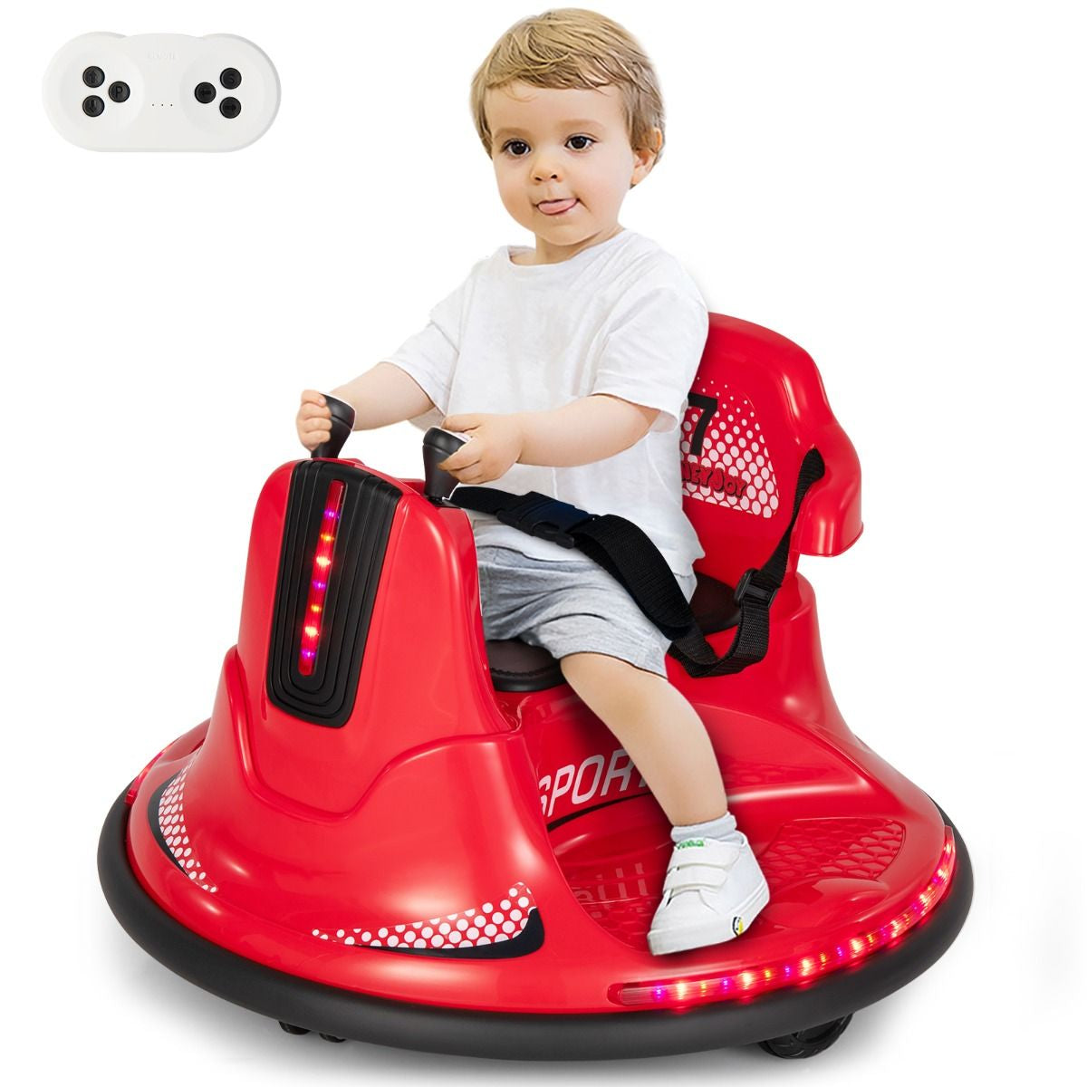SEDOL 12V High-Performance Kids Bumper Car with 360° Zero-Turn Dual Joysticks Parental Remote Control LED Surround Lighting and Integrated USB/Story Hub