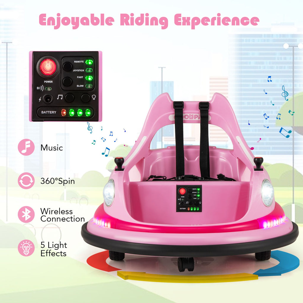 SEDOL 12V High-Performance Kids Bumper Car with 5-Point Safety Harness 360° Zero-Turn Dual Joysticks and 5-Mode LED Light Show – 12V Powered for Ages 3+
