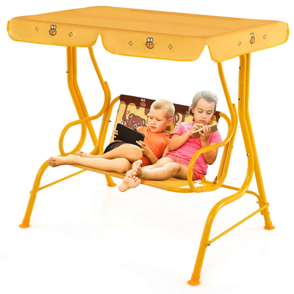 2-Seater Kids Swing Chair with Adjustable Canopy & Safety Belts