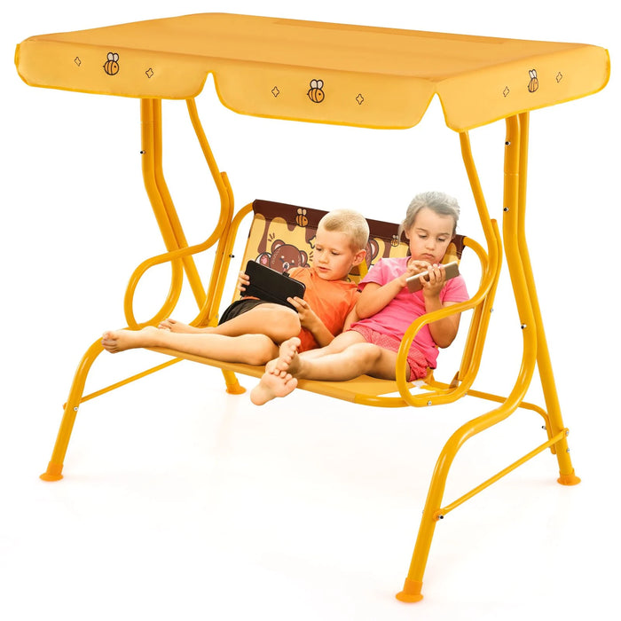 2-Seater Kids Swing Chair with Adjustable Canopy & Safety Belts