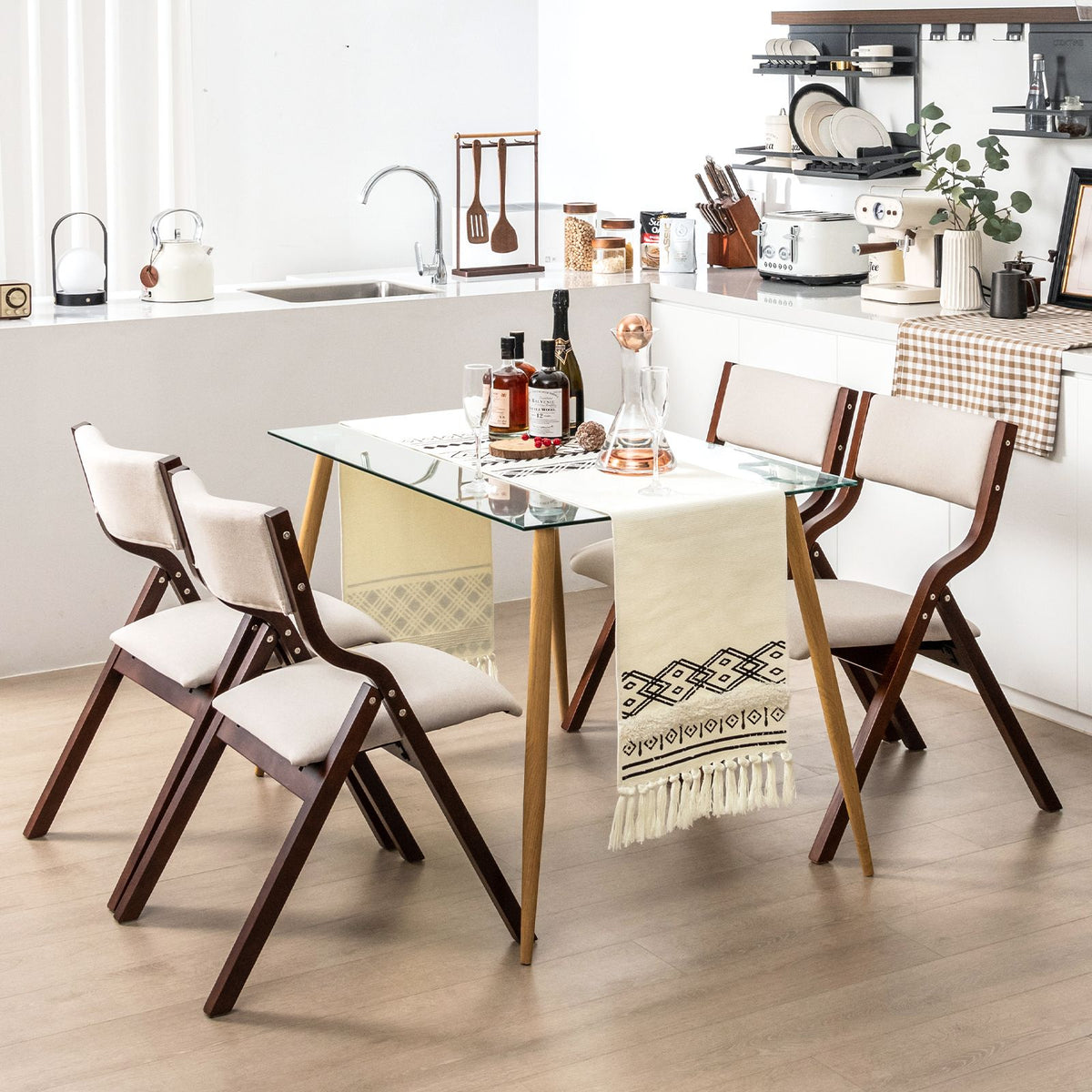 Folding Dining Chair Set of 2 with Solid Wood Frame and Padded Seat