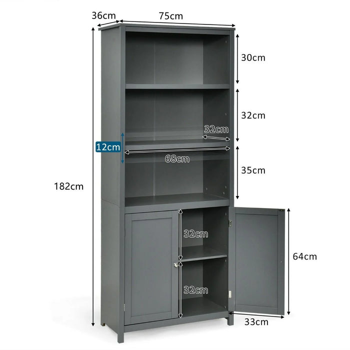 Wooden Tall Bookcase with 3-Tier Storage Cabinet
