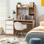 Wooden Desk Bookshelf with 4 Shelves and Open Back Compartment