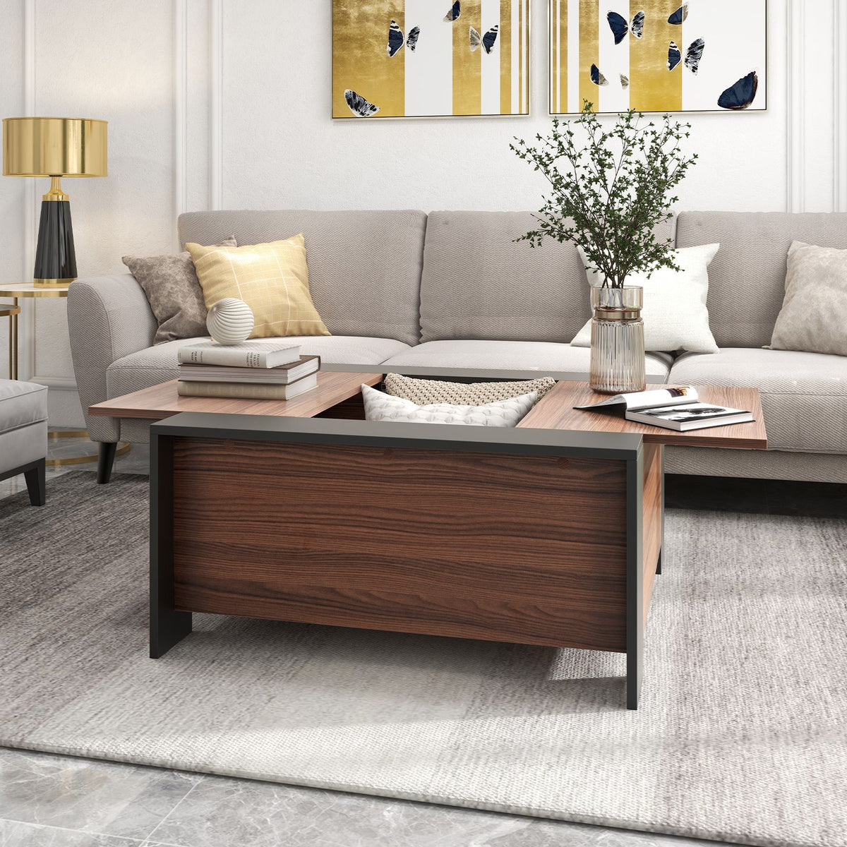 92Cm Square Coffee Table with Sliding Top and Hidden Compartment