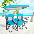 Double Folding Camping Chair with Canopy and Armrests