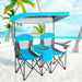 Double Folding Camping Chair with Canopy and Armrests