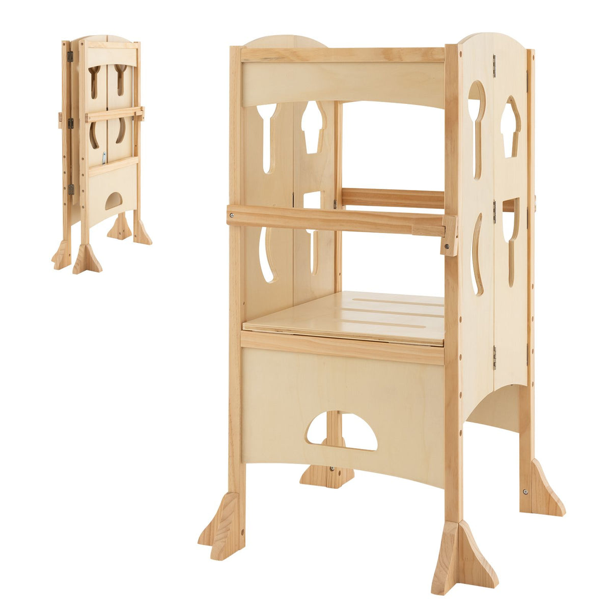 SEDOL Folding Montessori Learning Tower for Toddlers Space-Saving Height Adjustable Kitchen Helper Stool with Safety Latches and Full-Surround Guardrails