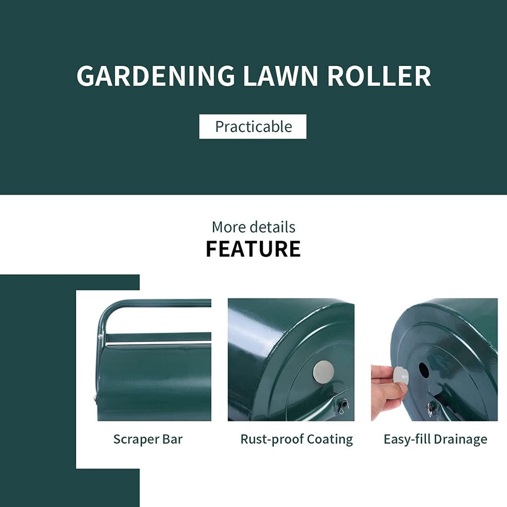 63 L Heavy-Duty Lawn Roller – Steel Garden Grass Roller with U‑Handle & Drain Plug