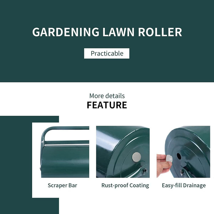 63 L Heavy-Duty Lawn Roller – Steel Garden Grass Roller with U‑Handle & Drain Plug