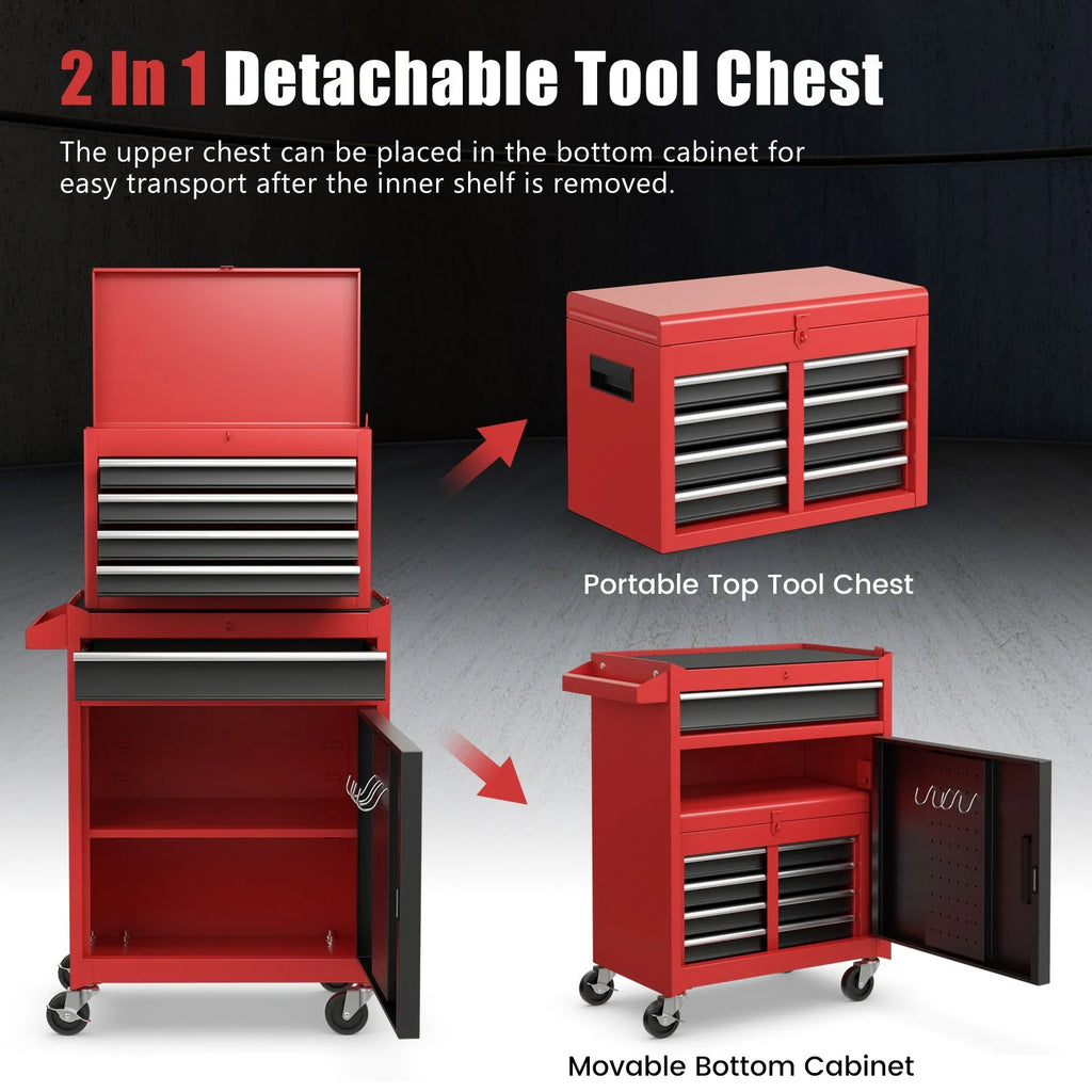 High-Capacity Rolling Tool Cabinet – Lockable Wheels, Metal 2‑in‑1 Chest & Base