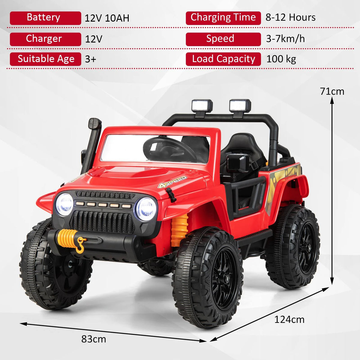 SEDOL 12V Parent-Child Ride-On Truck with 100kg High-Capacity Load High-Torque Dual Motors Parental Remote Control and Integrated Adult Seat with Folding Foot Pedals