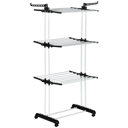 Foldable Clothes Drying Rack – 3-Tier Steel Garment Dryer with Wheels