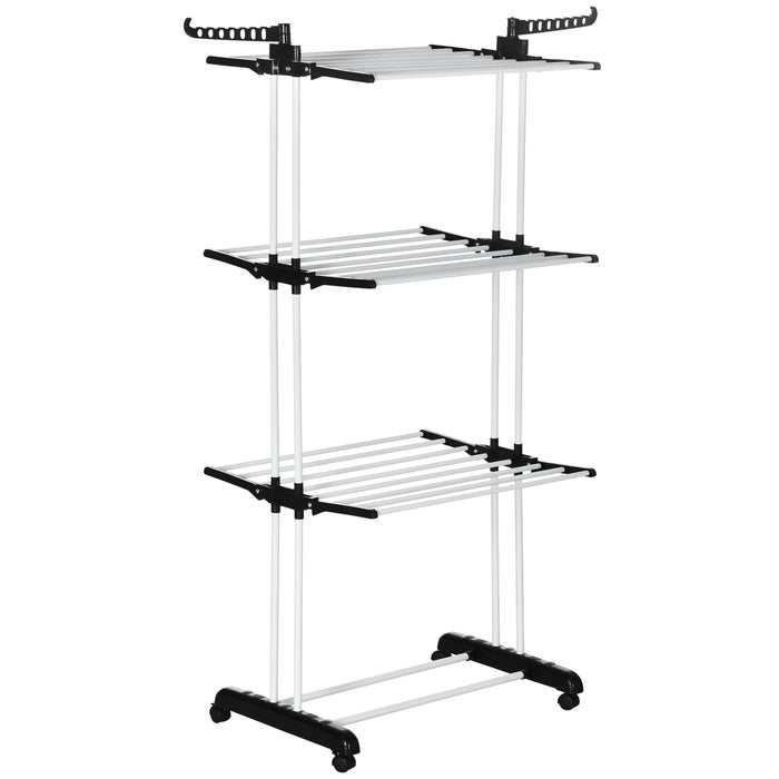 Foldable Clothes Drying Rack – 3-Tier Steel Garment Dryer with Wheels