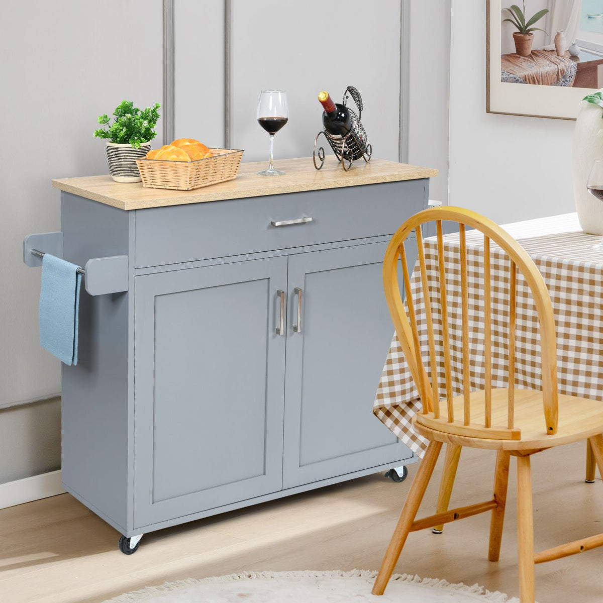 Rolling Kitchen Storage Trolley with Adjustable Shelf and Drawer
