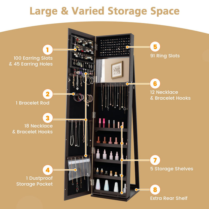 3-In-1 Mirrored Jewellery Armoire with Display Shelves