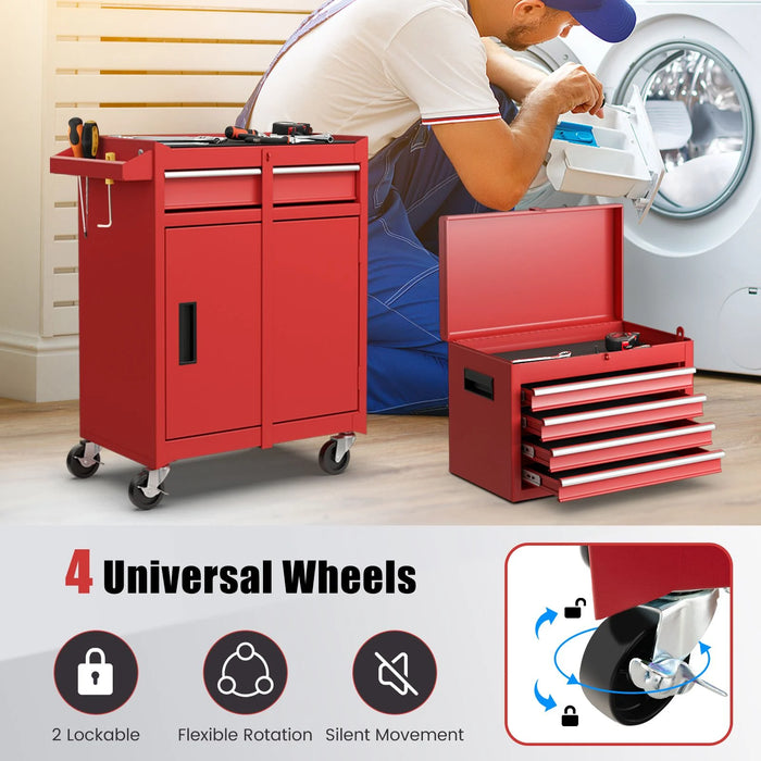 High-Capacity Rolling Tool Cabinet – Lockable Wheels, Metal 2‑in‑1 Chest & Base