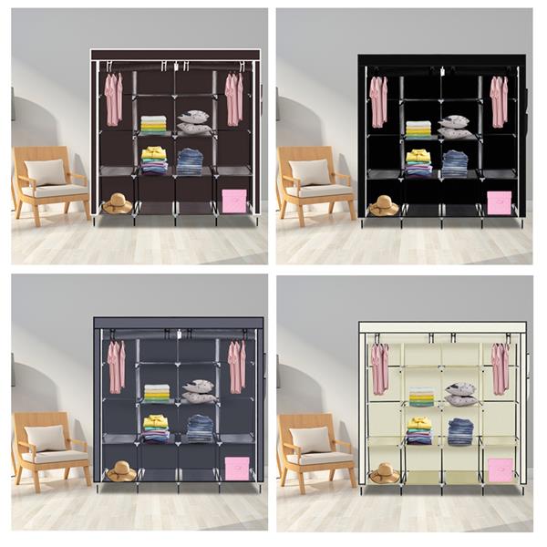67" Portable Clothes Wardrobe – 12-Shelf Fabric Closet Organiser (Grey)