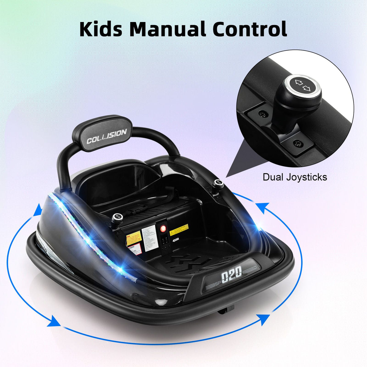 SEDOL 12V High-Performance Kids Bumper Car with 360° Zero-Turn Dual Joysticks 30m Parental Remote Override and Shock-Absorbing Elastic Bumper