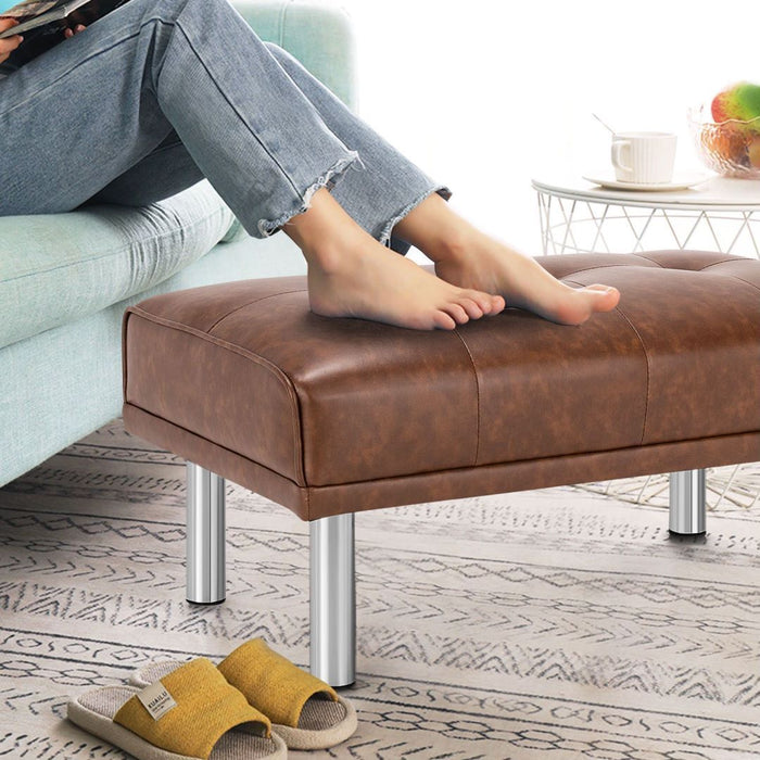 Leather Tufted Upholstered Ottoman Bench for Living Room Entryway