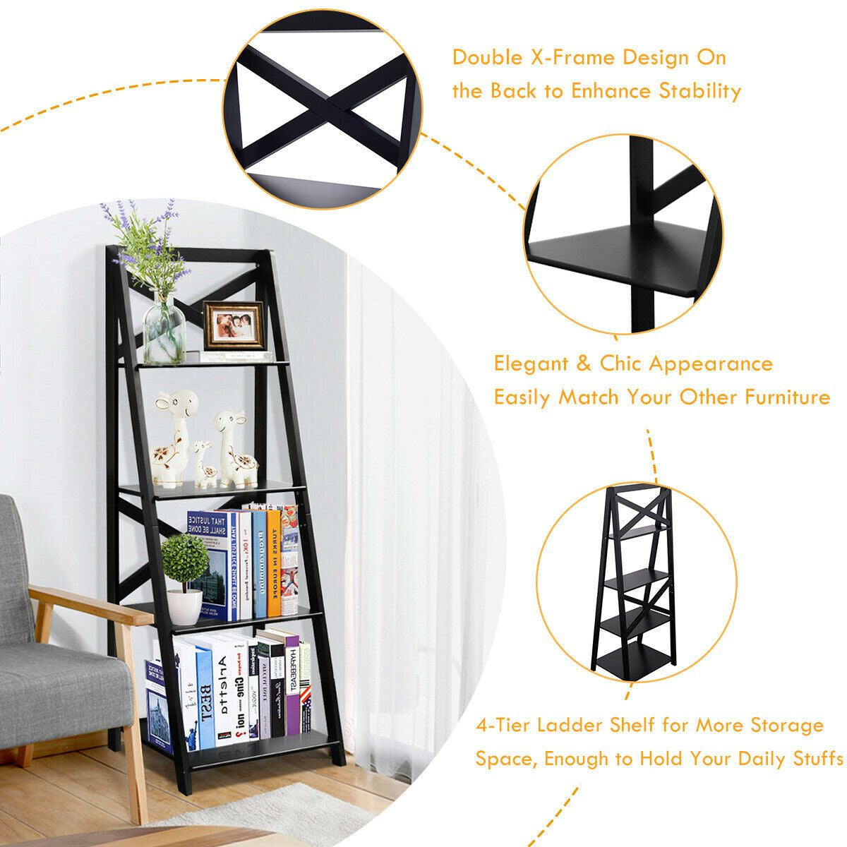 4 Tier Wooden Ladder Shelving Unit