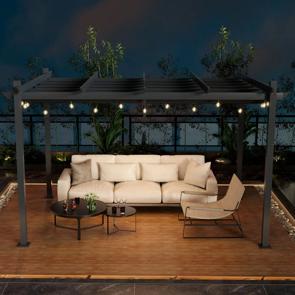 3x4m Outdoor Retractable Pergola with Adjustable Sun Shade Canopy