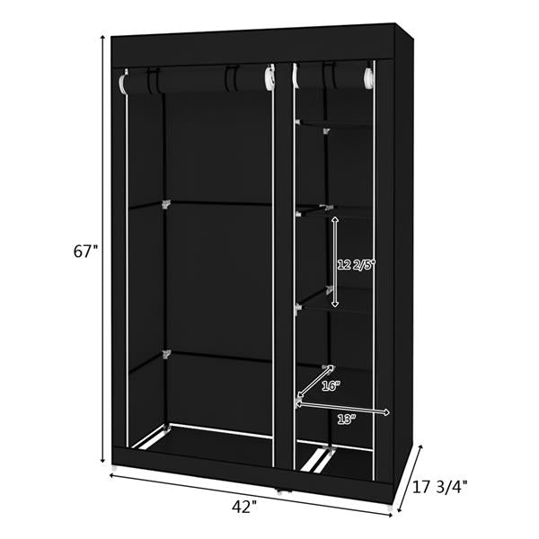 67" Portable Clothes Wardrobe – Fabric Closet with Hanging Rod (Black)