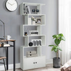 Industrial S-Shaped 5-Tier Bookcase with Cabinet